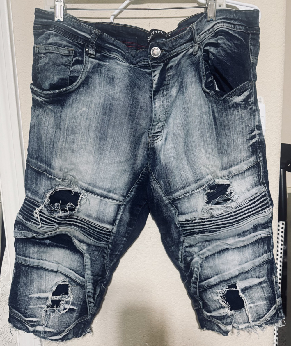 Vintage Y2K Arketype Blue Denim Jeans shorts Skater Jorts Mens 42 grunge cut off